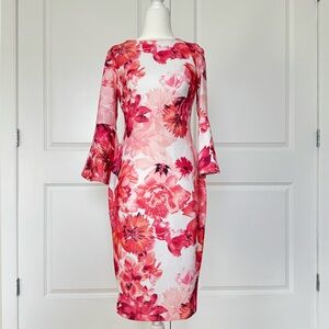 Calvin Klein White Midi Dress with Pink Floral Print